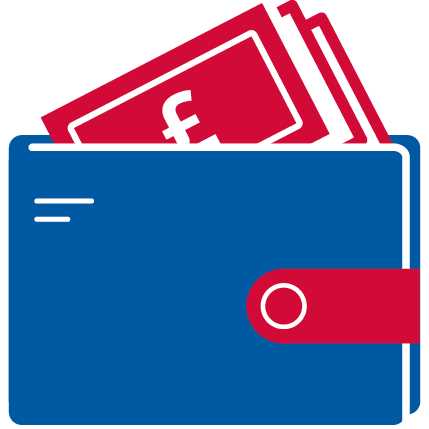 red money in blue wallet icon