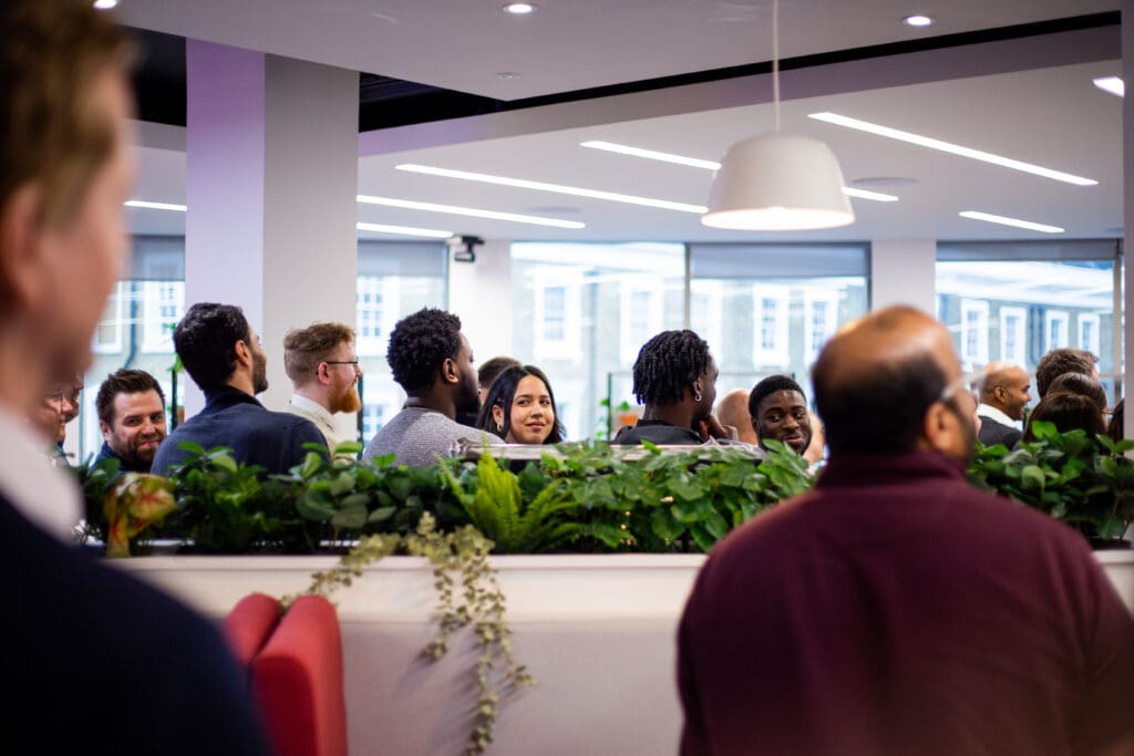 crowd of people in office